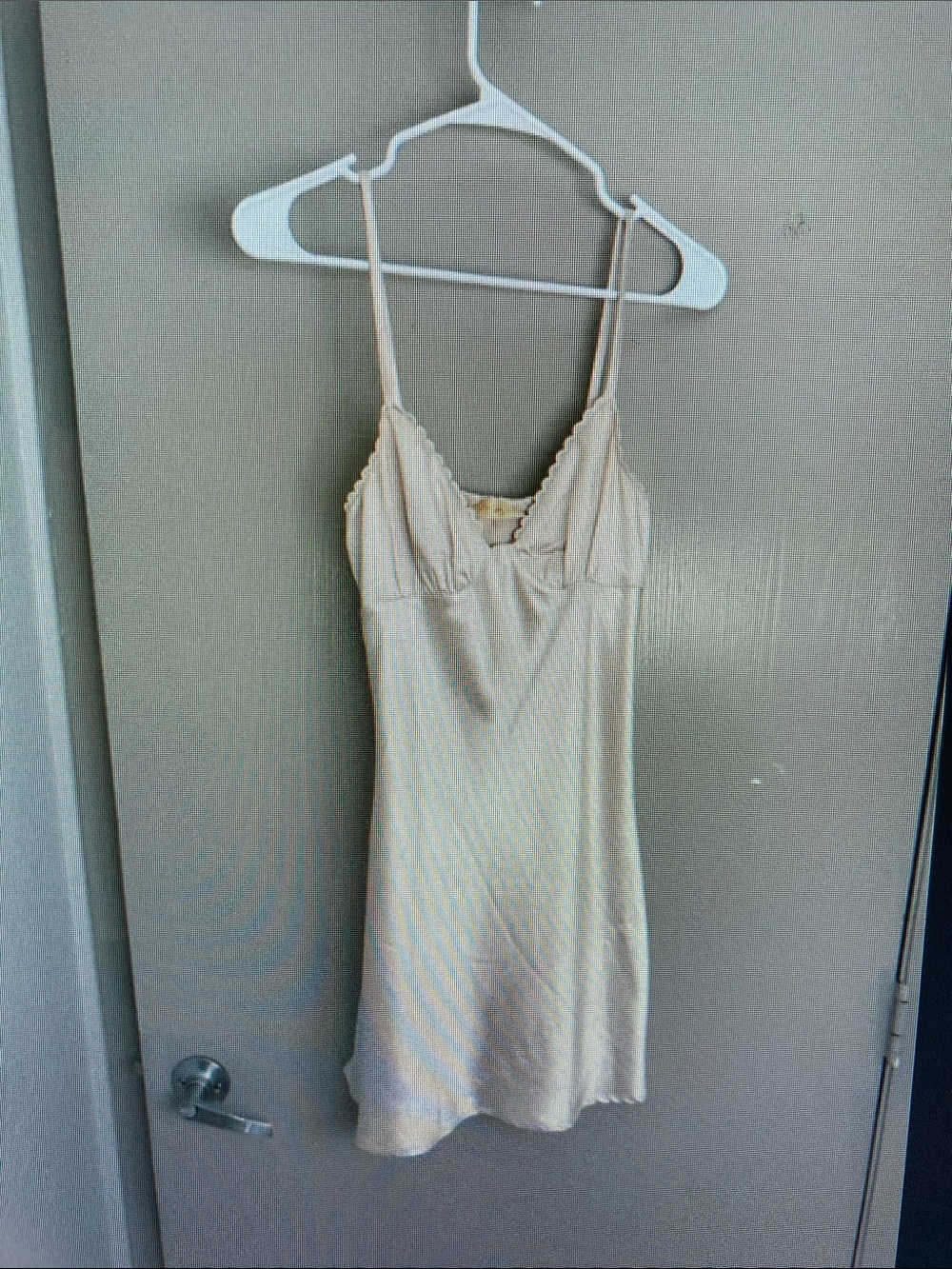 Delicate Cream Slip Mini Dress with Scalloped Trim